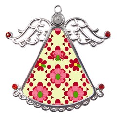 Retro 1960s Flowers Pattern 4 Metal Angel With Crystal Ornament by patterns123