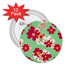 Retro 1960s Flowers Pattern 2 25  Buttons (10 Pack) 