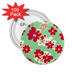 Retro 1960s Flowers Pattern 2 25  Buttons (100 Pack) 