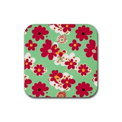 Retro 1960s Flowers Pattern Rubber Coaster (square)