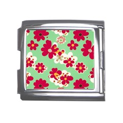 Retro 1960s Flowers Pattern Mega Link Italian Charm (18mm)