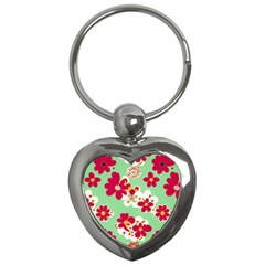 Retro 1960s Flowers Pattern Key Chain (heart) by violetheavensky