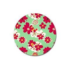 Retro 1960s Flowers Pattern Magnet 3  (round)