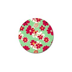 Retro 1960s Flowers Pattern Golf Ball Marker