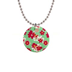 Retro 1960s Flowers Pattern 1  Button Necklace