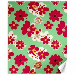 Retro 1960s Flowers Pattern Canvas 11  X 14 