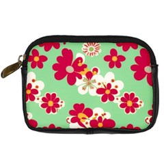 Retro 1960s Flowers Pattern Digital Camera Leather Case