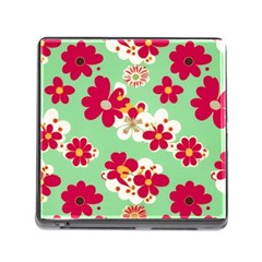 Retro 1960s Flowers Pattern Memory Card Reader (square 5 Slot)