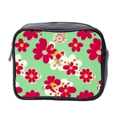 Retro 1960s Flowers Pattern Mini Toiletries Bag (two Sides)