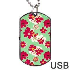 Retro 1960s Flowers Pattern Dog Tag Usb Flash (one Side)