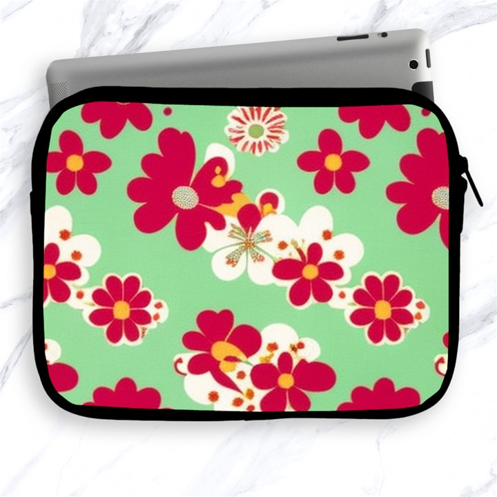 Retro 1960s Flowers Pattern Apple iPad 2/3/4 Zipper Cases