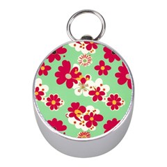 Retro 1960s Flowers Pattern Mini Silver Compasses