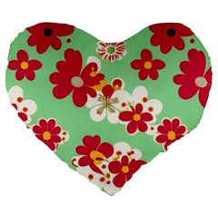 Retro 1960s Flowers Pattern Large 19  Premium Flano Heart Shape Cushions