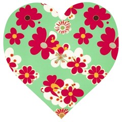 Retro 1960s Flowers Pattern Wooden Puzzle Heart