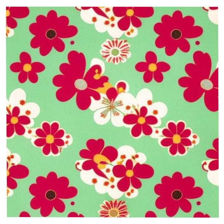 Retro 1960s Flowers Pattern Wooden Puzzle Square