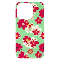 Retro 1960s Flowers Pattern Iphone 14 Pro Black Uv Print Case by patterns123