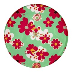 Retro 1960s Flowers Pattern Round Glass Fridge Magnet (4 Pack) by patterns123