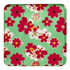 Retro 1960s Flowers Pattern Square Glass Fridge Magnet (4 Pack) by patterns123