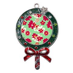 Retro 1960s Flowers Pattern Metal X mas Lollipop With Crystal Ornament by violetheavensky