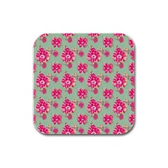 Retro 1880s Flowers Pattern 11 Rubber Square Coaster (4 Pack)