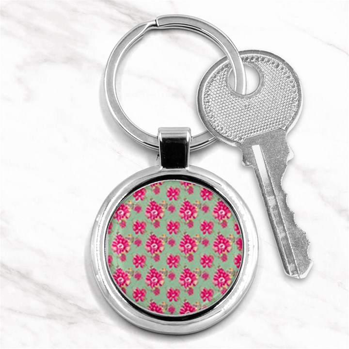 Retro 1880s Flowers Pattern 11 Key Chain (Round)