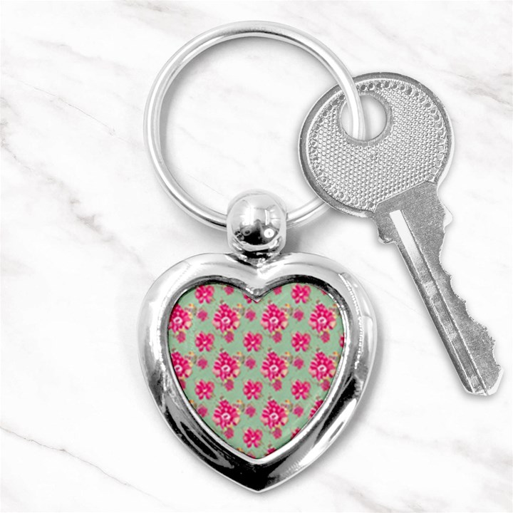 Retro 1880s Flowers Pattern 11 Key Chain (Heart)