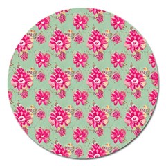 Retro 1880s Flowers Pattern 11 Magnet 5  (round) by patterns123