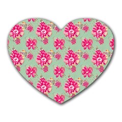 Retro 1880s Flowers Pattern 11 Heart Mousepad