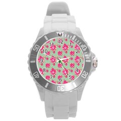 Retro 1880s Flowers Pattern 11 Round Plastic Sport Watch (l)