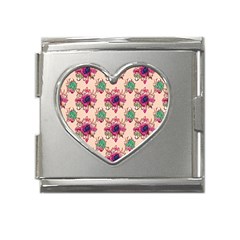 Retro 1880s Flowers Pattern 10 Mega Link Heart Italian Charm (18mm) by patterns123