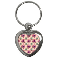 Retro 1880s Flowers Pattern 10 Key Chain (heart)