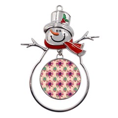 Retro 1880s Flowers Pattern 10 Metal Snowman Ornament