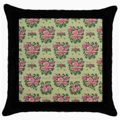 Retro 1880s Flowers Pattern 9 Throw Pillow Case (black) by patterns123