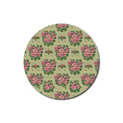 Retro 1880s Flowers Pattern 9 Rubber Coaster (round)