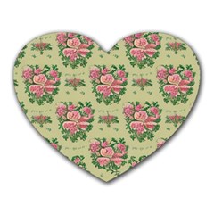 Retro 1880s Flowers Pattern 9 Heart Mousepad by patterns123