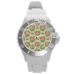 Retro 1880s Flowers Pattern 9 Round Plastic Sport Watch (l)