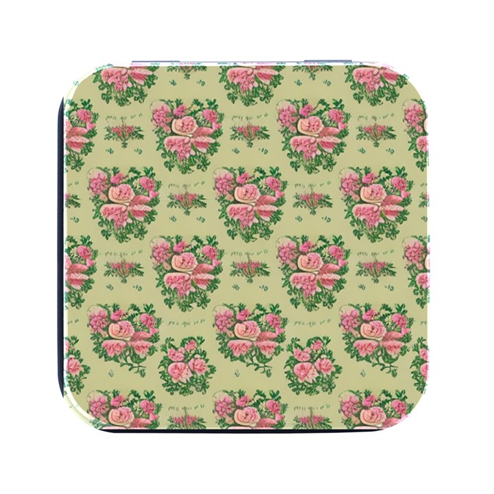 Retro 1880s Flowers Pattern 9 Square Metal Box (Black)