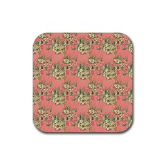 Retro 1880s Flowers Pattern 12 Rubber Coaster (square)