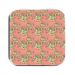 Retro 1880s Flowers Pattern 12 Square Metal Box (black) by patterns123