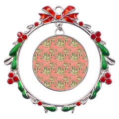 Retro 1880s Flowers Pattern 12 Metal X mas Wreath Ribbon Ornament by patterns123