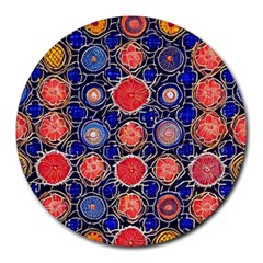 Retro Geometric Shapes And Flowers 3 Round Mousepad