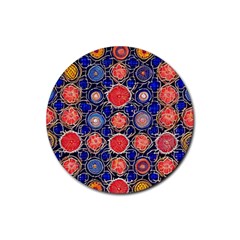 Retro Geometric Shapes And Flowers 3 Rubber Round Coaster (4 Pack)