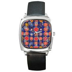 Retro Geometric Shapes And Flowers 3 Square Metal Watch