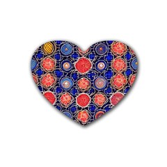 Retro Geometric Shapes And Flowers 3 Rubber Heart Coaster (4 Pack)