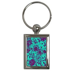 Mid Century Retro Floral 1970s 1960s Pattern 101 Key Chain (rectangle)