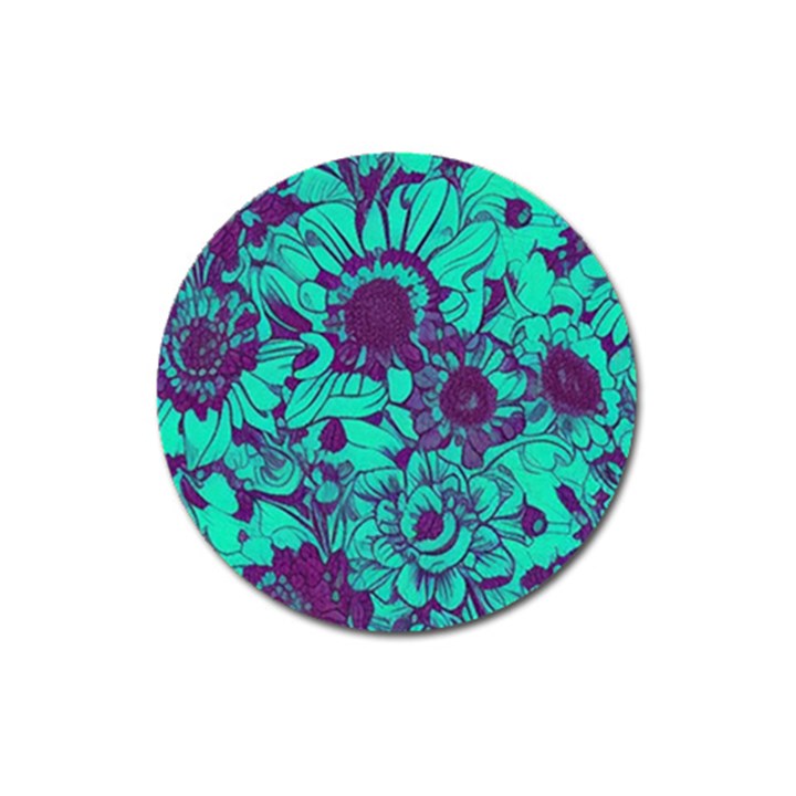 Mid Century Retro Floral 1970s 1960s Pattern 101 Magnet 3  (Round)