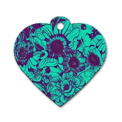 Mid Century Retro Floral 1970s 1960s Pattern 101 Dog Tag Heart (one Side)