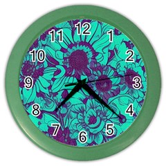 Mid Century Retro Floral 1970s 1960s Pattern 101 Color Wall Clock by violetheavensky