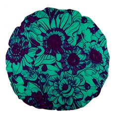 Mid Century Retro Floral 1970s 1960s Pattern 101 Large 18  Premium Flano Round Cushions