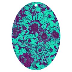 Mid Century Retro Floral 1970s 1960s Pattern 101 Uv Print Acrylic Ornament Oval